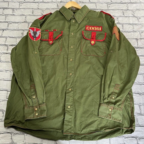 COOGI Vintage Green Cotton Mens Size XXL Casual Western Utility Dress Shirt - Picture 1 of 12